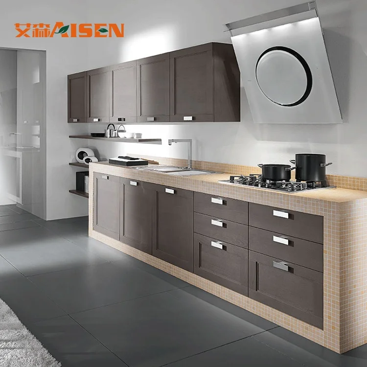I mold gypsum board natural wood veneer kitchen cabinet flat pack