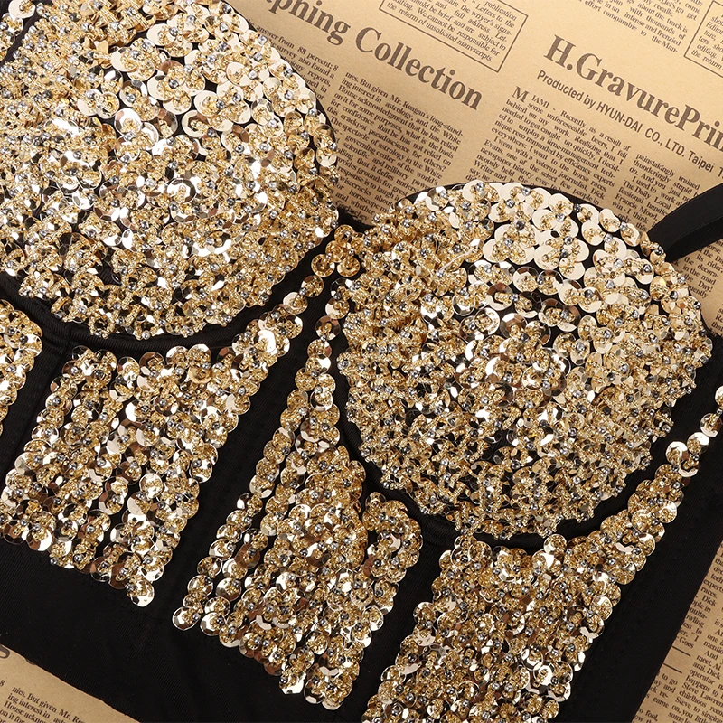 Wholesale plus size sexy corset tops for women Glittering Sequins Sling Ladies bra vest