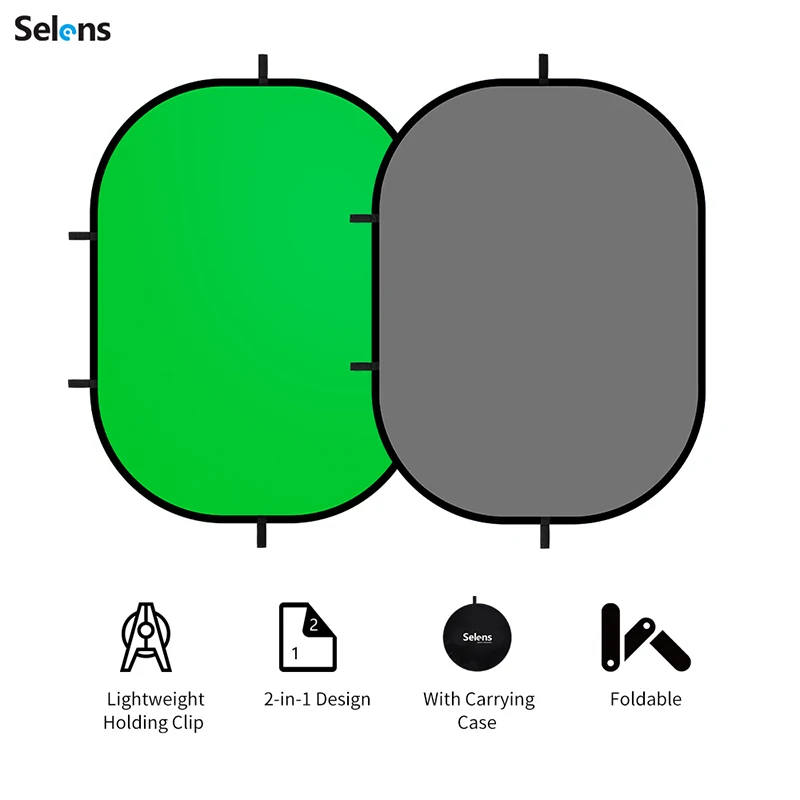 Selens Green Grey 100x150cm Photo Backdrop Screen Chromakey Pop Up Collapsible Background With Holder for YouTube Photo Studio