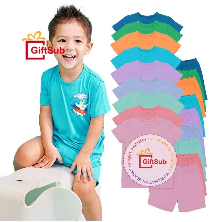 Wholesale Summer 2 Piece Toddler Sets Sublimation Blank Short Sleeve T-shirt and Shorts Outfits Kid Baby Girl Boys Clothing Sets