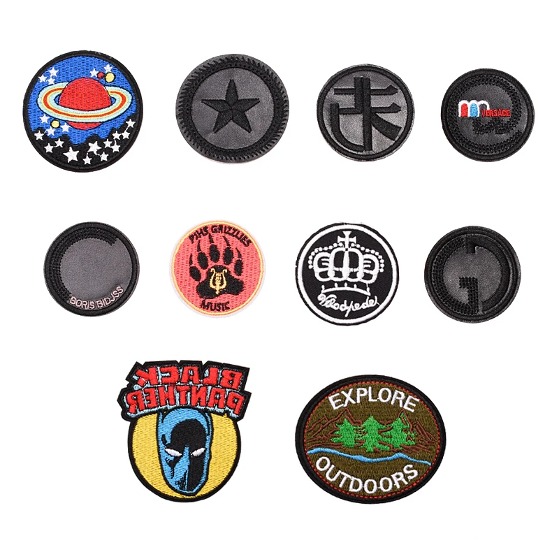 Set of 10 PCS Black Emblem Patches Cute Embroidery Patches PU Patches 3D iron on for DIY Decoration