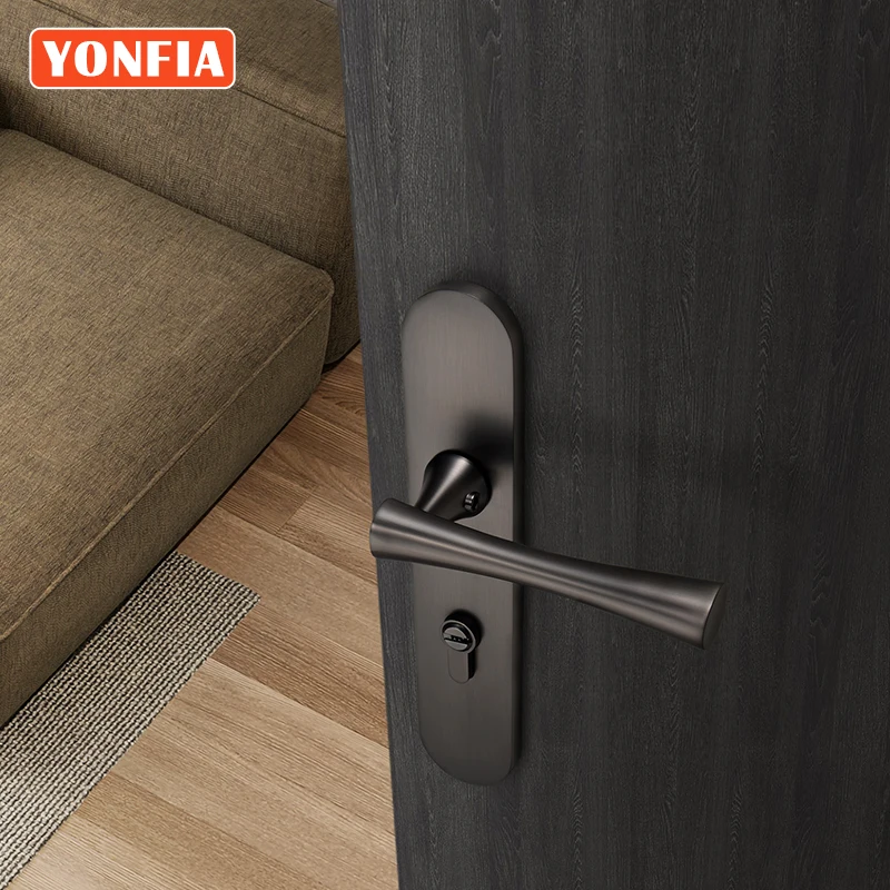 YONFIA 803509 Black Universal Security Door Handle Furniture Hardware Simple Bathroom Toilet Lock door handle lever on plate