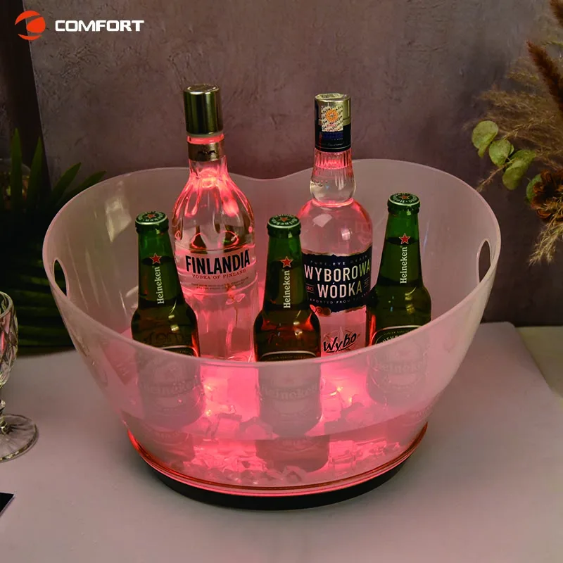 Cooling Ice Bucket Wine Ice Buckets for Parties Custom Logo 3.5L Minimalist Plastic Square Flashing Sustainable Led Ice Bucket
