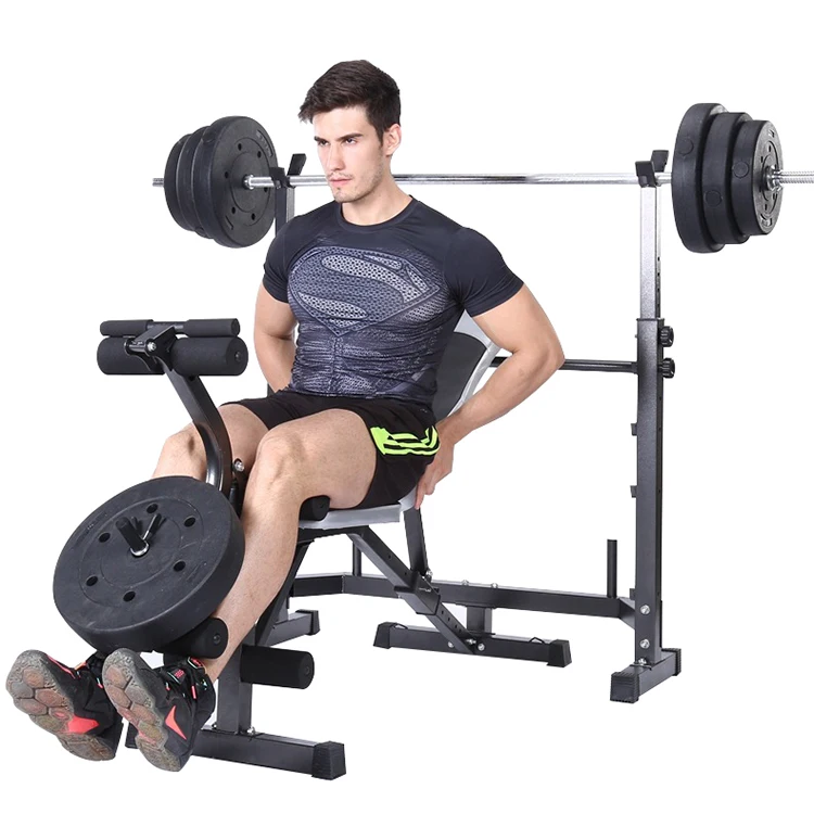 Fitness Equipment Adjustable Weight Lifting Bench Multi Function Lat Pulldown Machine Power Barbell Bar Press Rack Sit Up Bench
