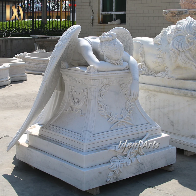 Customized White Granite Marble Weeping Angel Headstone Memorial Tombstone
