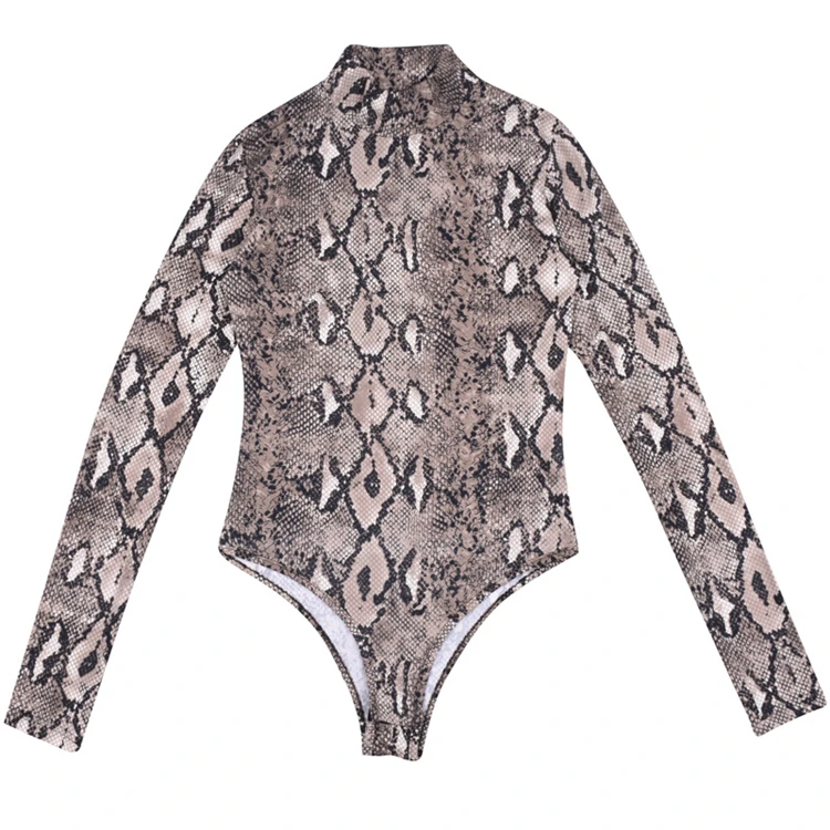Новинка весна-лето 2021, соблазнительный боди со змеиным принтом, с высоким воротником, облегающий Боди и с длинными рукавами, комбинезон