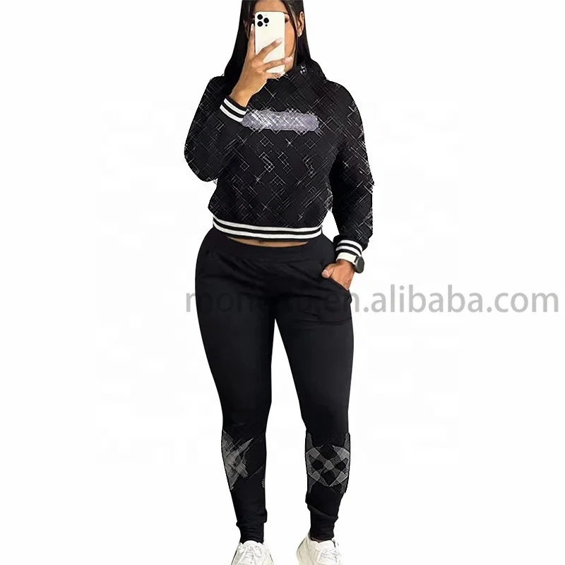 2023 Newest Designer Brand Crop Top 2 Piece Pants Set Casual Tracksuit Sweat Suits Luxury Two Piece Sweatpants And Hoodie Set