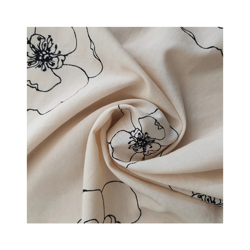 
High quality woven viscose/cotton flower print piece dye background women dress fabric 