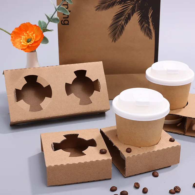 Portable thickened corrugated paper 2/4 coffee cup tray cup carrier suitable for a variety of cup cafe takeaway packaging stable