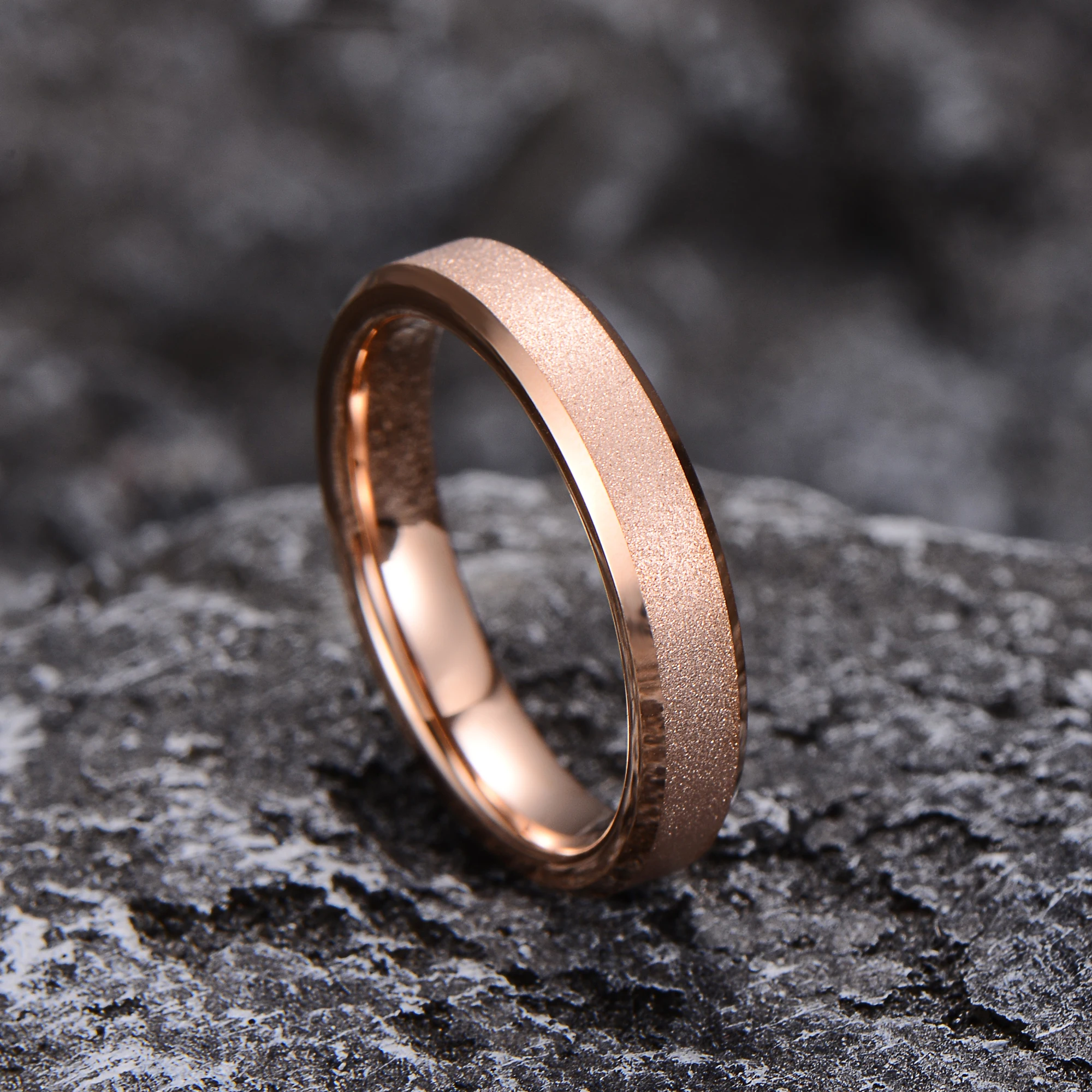 In Stock Fashion Rings 4mm Rose Gold Plated Tungsten Ring Matte Finish Couple Set Wedding