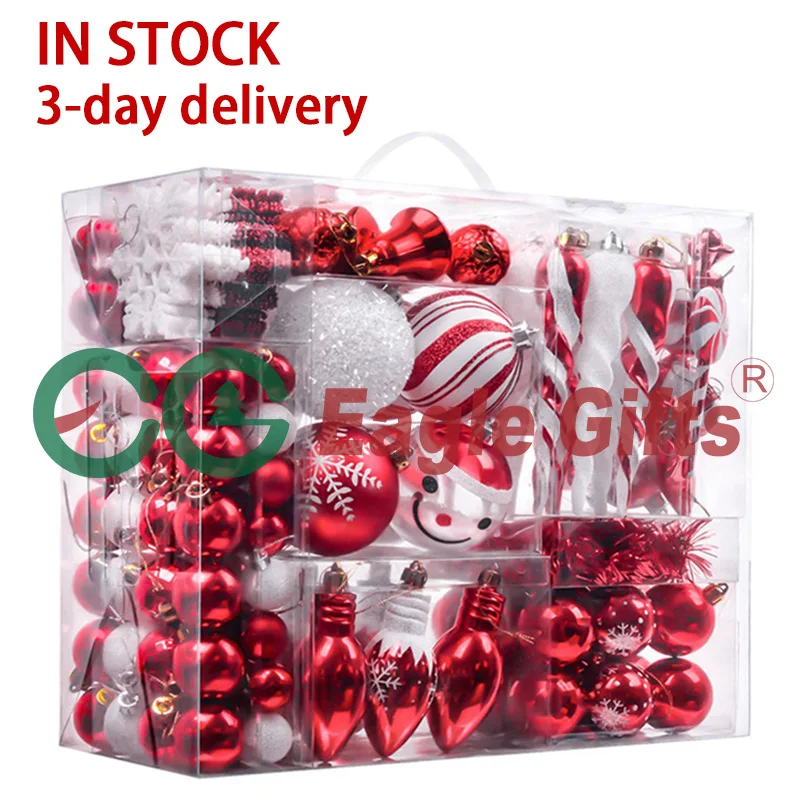 EAGLEGIFTS 155pcs 2024 New Fancy Red White Christmas Decoration Ball Tree Ornaments