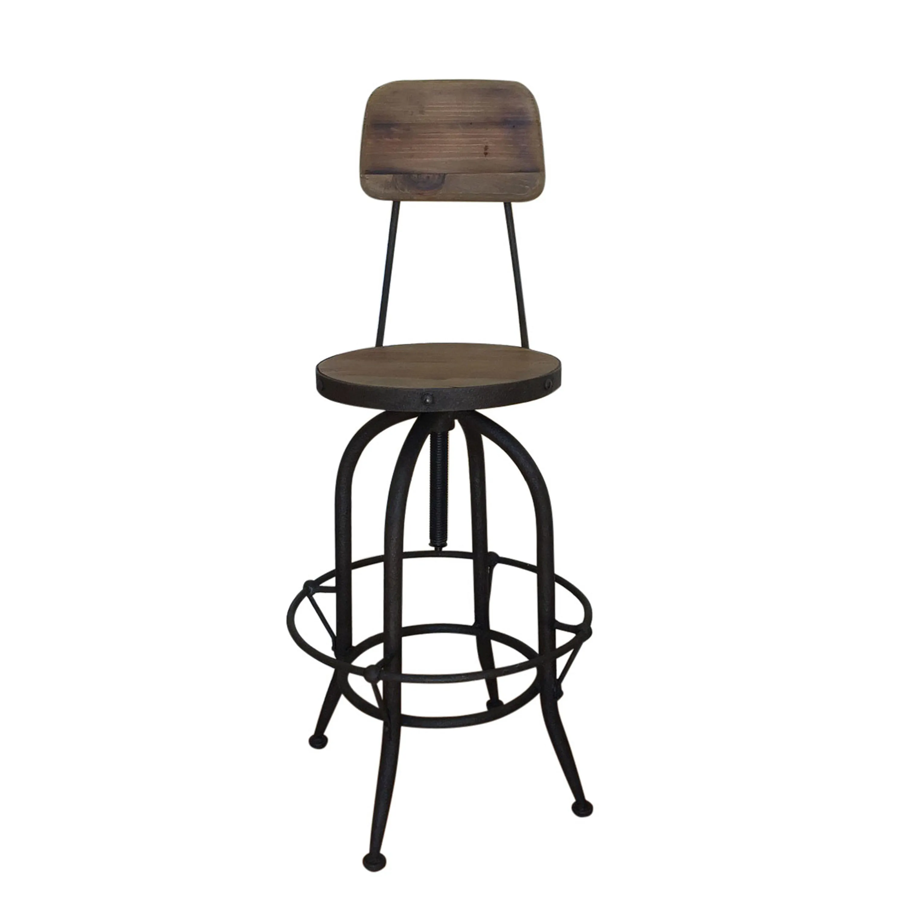 High Back Industrial Chair Recycled Wood Bar Stool HL424
