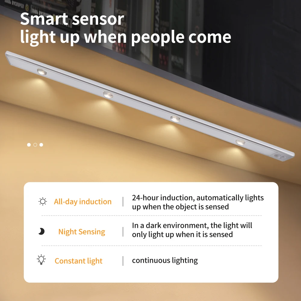 Aluminum Wireless Magnetic Night Light Lamp Stick Led Motion Sensor Wardrobe Drawer Cupboard Under Cabinet Lighting
