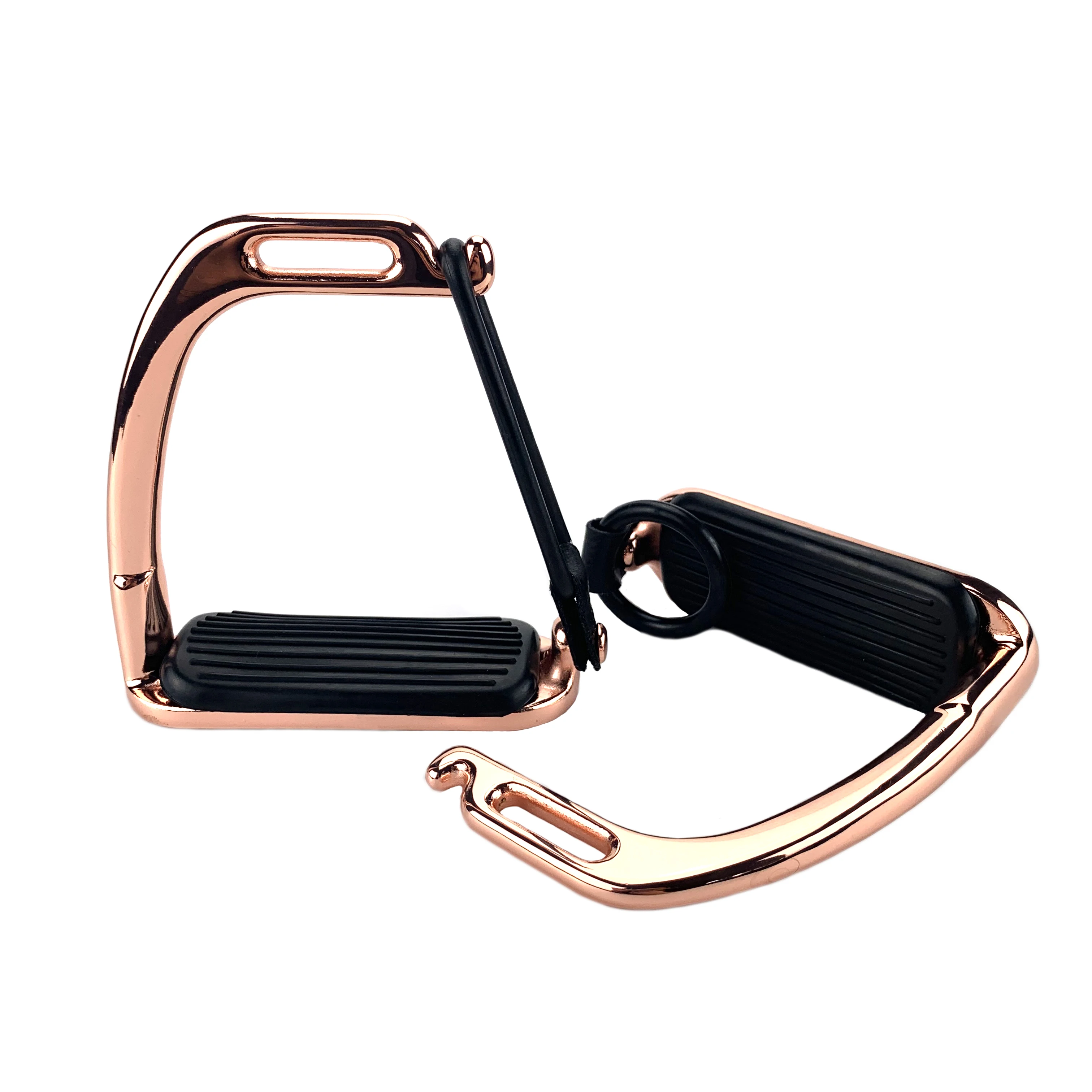 rose gold Horse Stirrup with Rubber Ring & Leather Strap