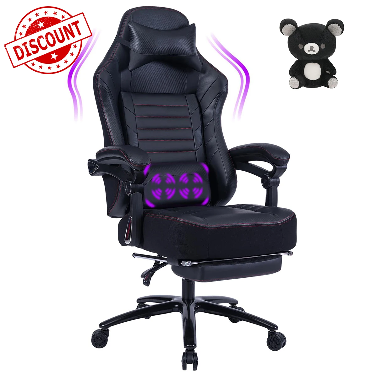 new design reclining gamer chair with footrest Bluetooth massage gaming chair black leather