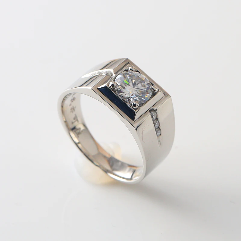 Luxury Men Hip Hop Custom Pt900 White Gold Synthetic Diamond Rings Chunky 925 Sterling Silver Moissanite Rapper Ring