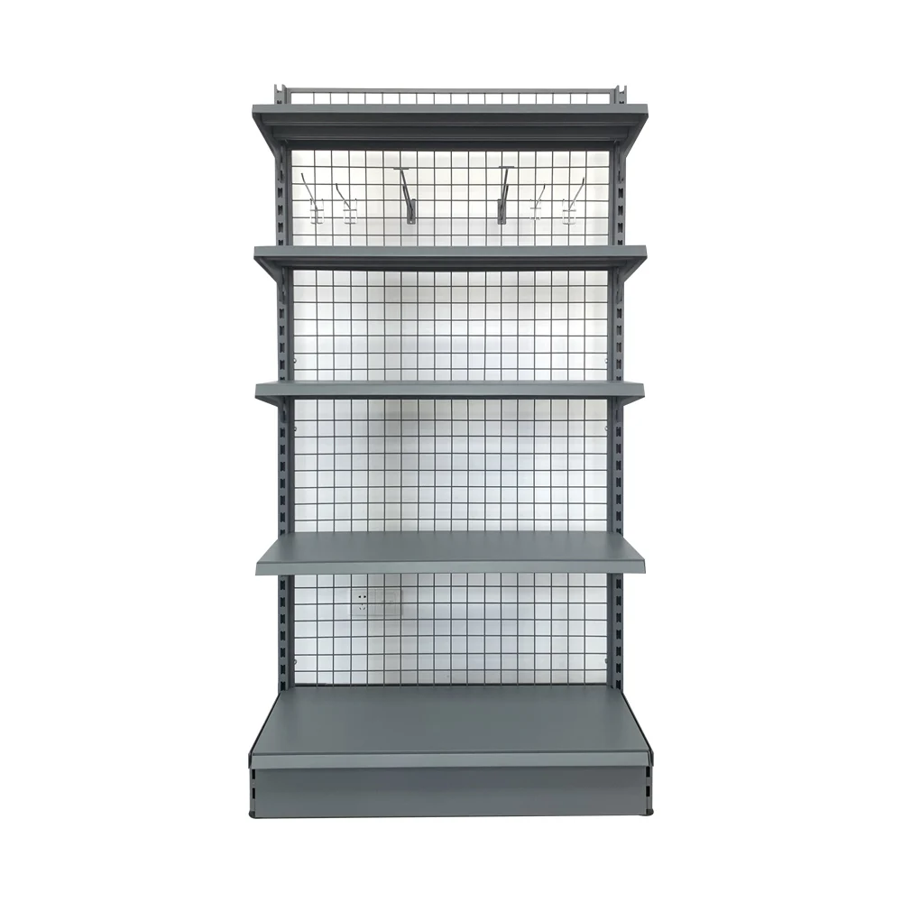 wall mesh gondola for retail store grid backboard single sided shelf with net backboard