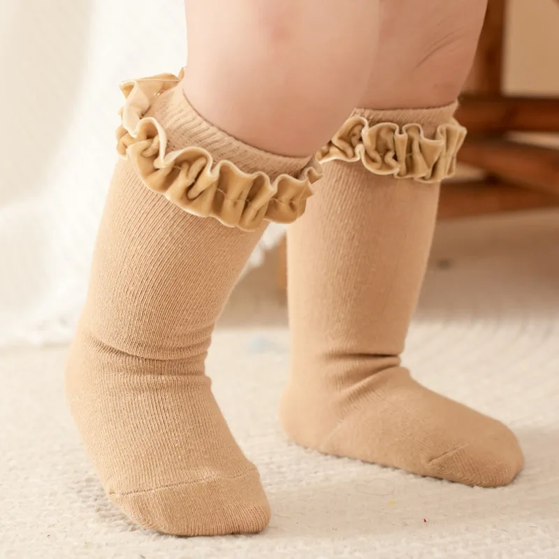 2024 Princess Long frill Sock Knee High Spanish Style red green christmas baby girls vintage velvet wavy ruffle socks