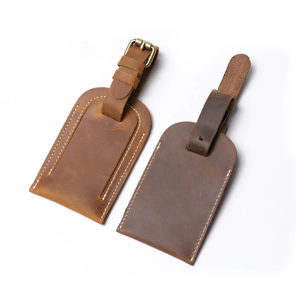 Crazy Horse Leather Luggage Tag For Vintage Men Leather Bag ID Tag For Duffle Backpack Luggage Tag