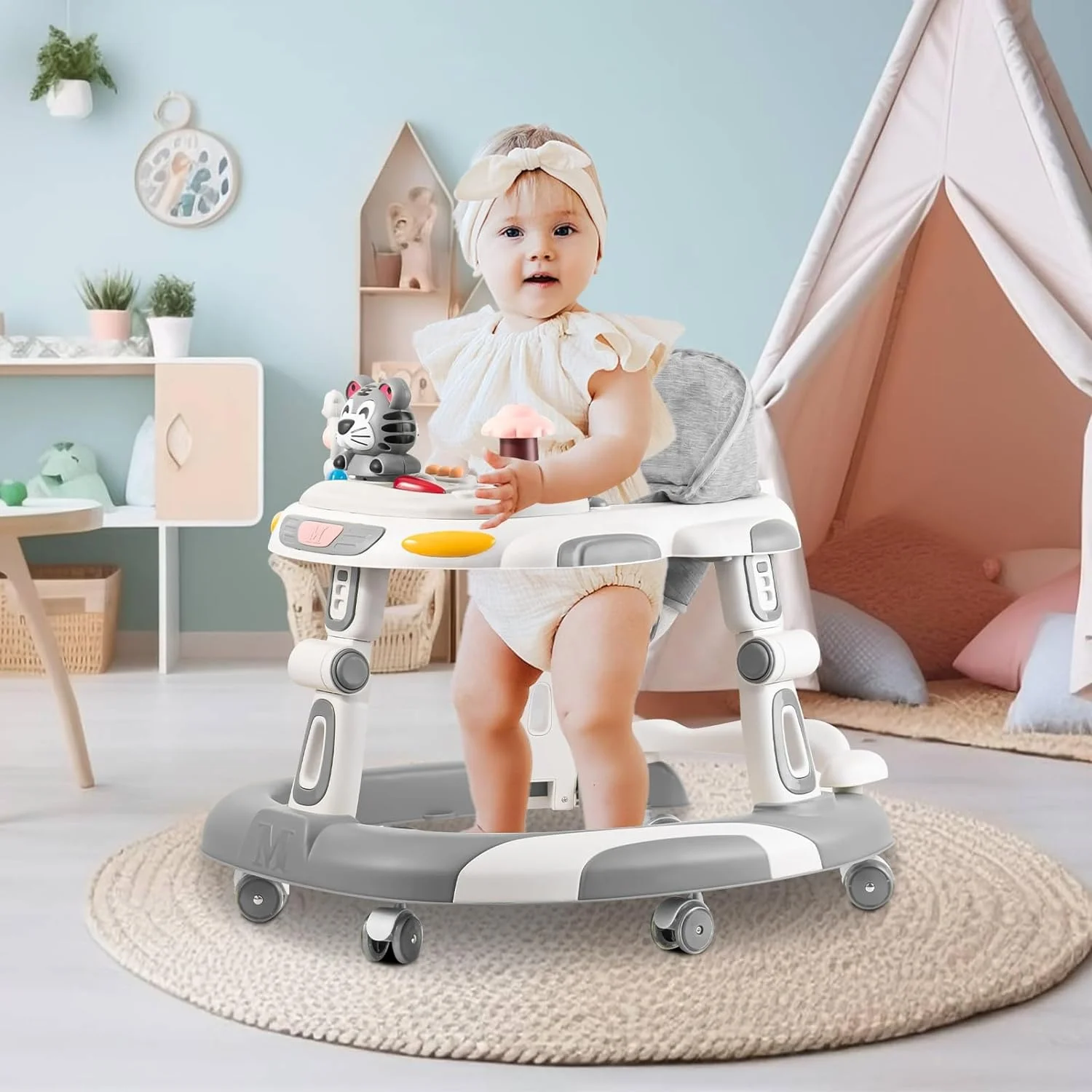 Baby Walker, 4-in-1 Foldable Baby Walkers and Baby Activity Center with Toys Tray Infant Toddler for boys and girls  6-24month