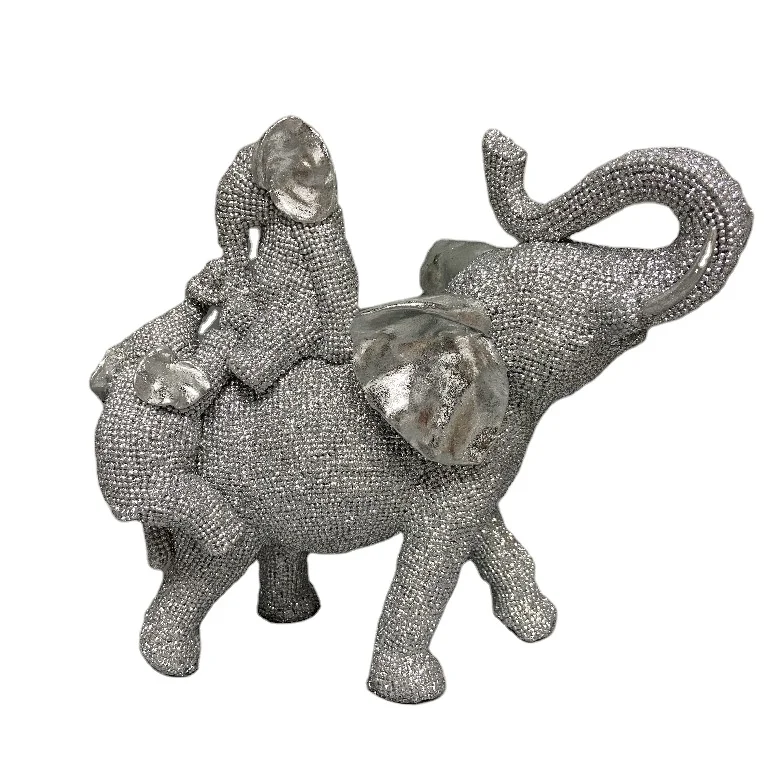 Resin Silver Elephant With Glitter Home Decoration Lucky Elephant Figurine