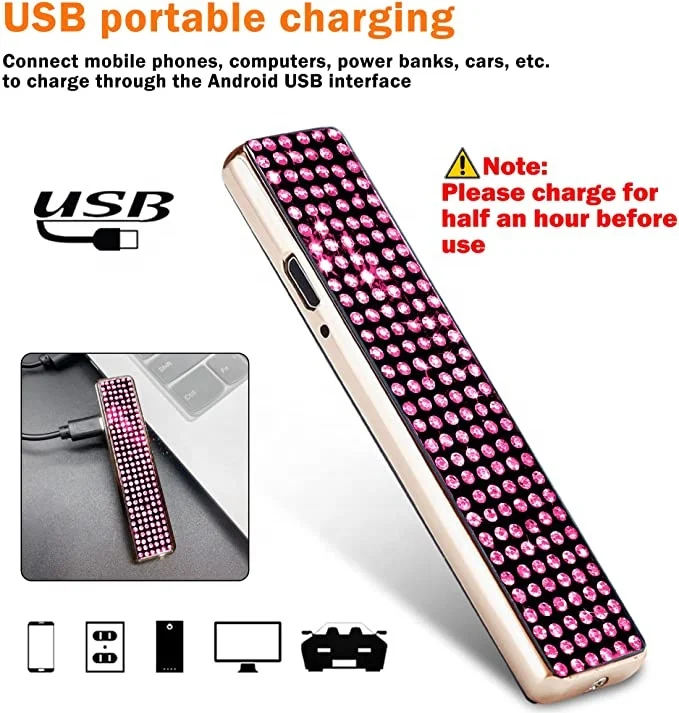 Перезаряжаемый нагревательный провод для сигарет Encendedors электронная Роскошная ветрозащитная USB-зажигалка со стразами