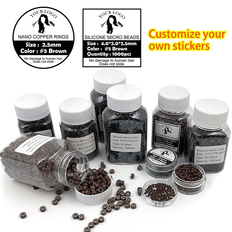 Hot Selling custom logo 5.0*3.0*3.0mm Silicone Lined Micro Link Beads Hair Extension Tools Aluminium silicone lined Micro Ring