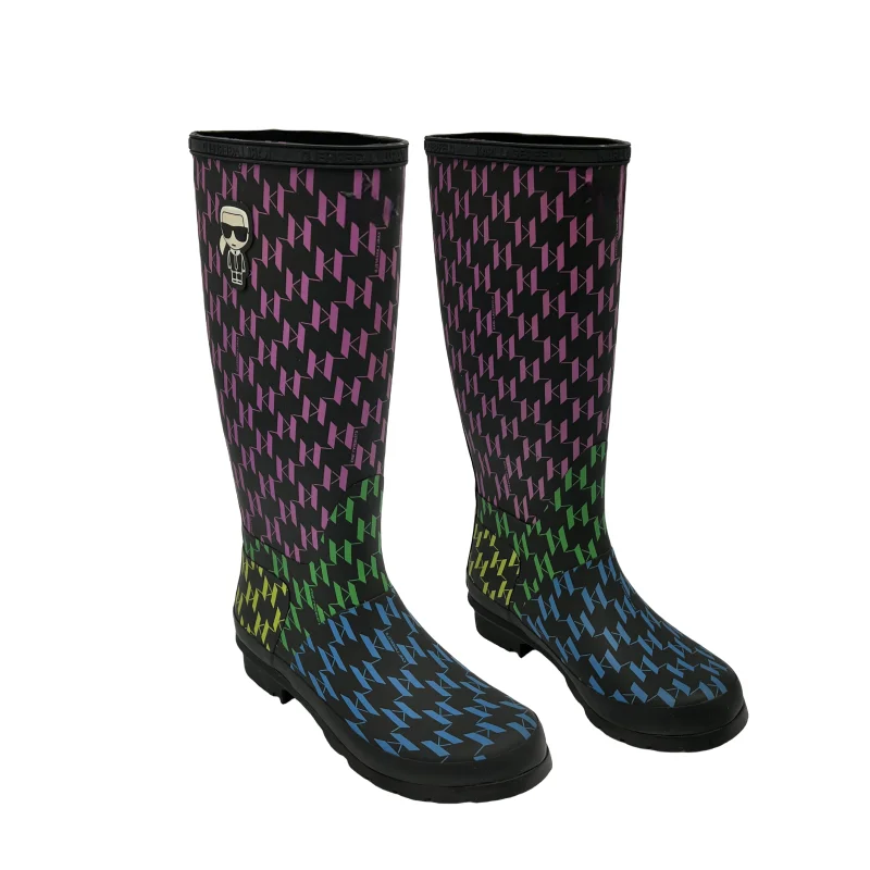 Waterproof Printed Anti-slip Gumboots Rubber Rain-Boots Women Stylish Women Images Rain Boots Unisex Black