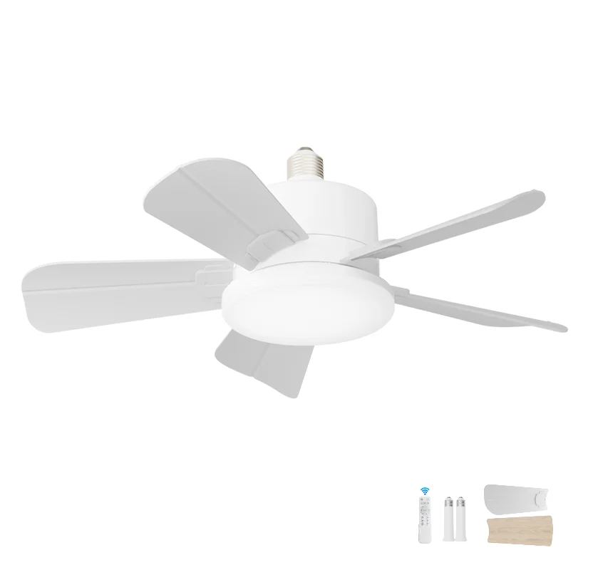 E27 socket Fan LED light 17 inch 6 Grade Dimmable Enclosed Kitchen E27 Bulb 6 Blades Socket Fan Modern Ceiling Fan With Light