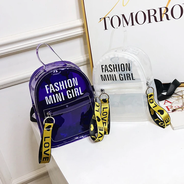 Fashion PVC Transparent Lady Backpack Letter Printing Jelly School Bag Girl Fashion Backpack