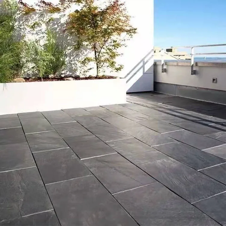 Wholesale Cheap Chinese Natural Stone Slabs Black Slate Garden Floor Covering Split Cut-to-Size Outdoor Modern Traditional
