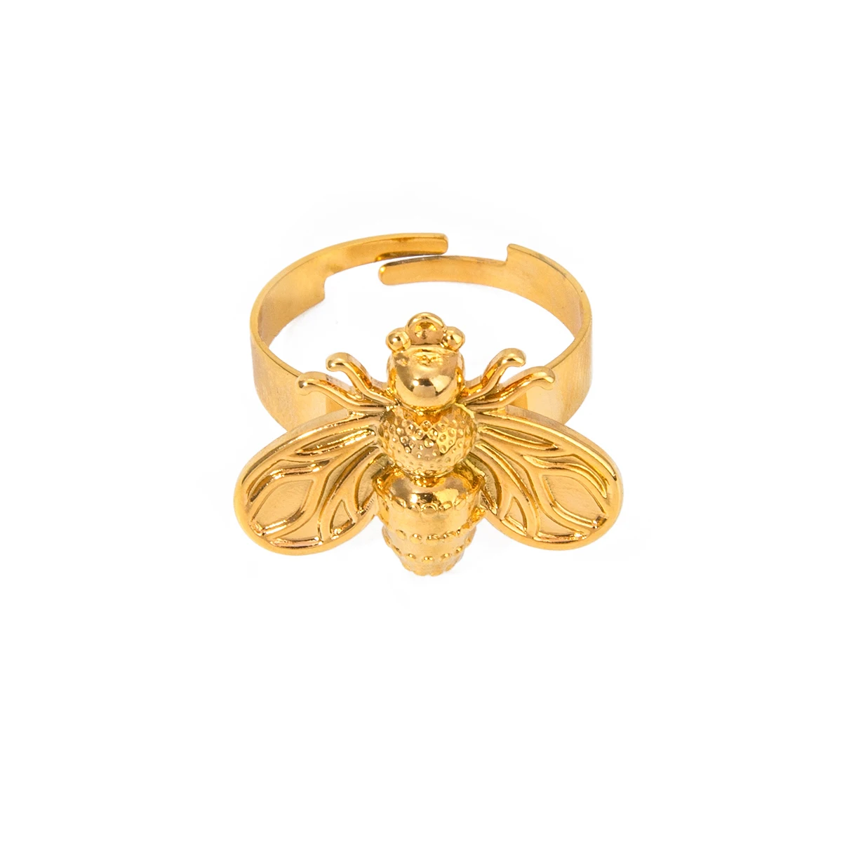 Waterproof 18K PVD Gold Plated Stainless Steel Bee Natural Cute Non Tarnished Ring for Women
