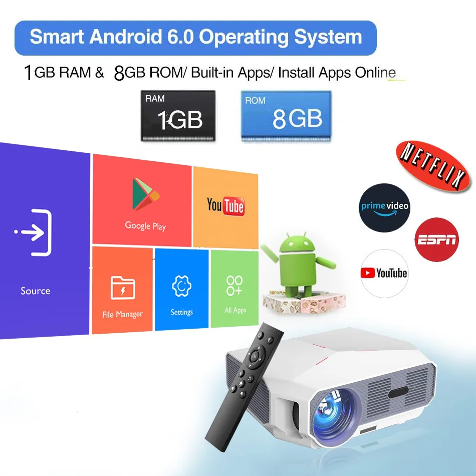 Smart Wifi Projector Portable Proyector Android 4K Supported Home Movie Camping Office