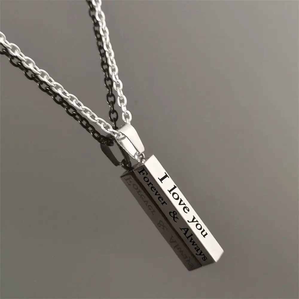 Fashion I Love You Forever &Always Long Stainless Steel Wishing Column Can be Custom Pendant Name Bar Necklace Couple Jewelry