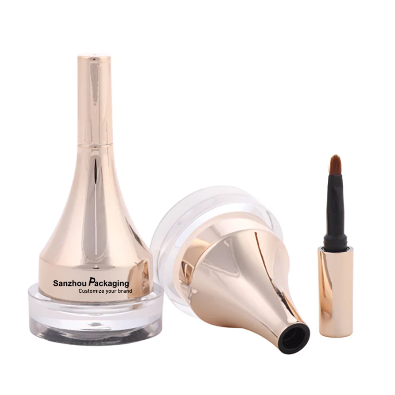 empty 2 in 1 unique shape luxury gold eye shadow cream eye liner gel bottle cases with brush wand