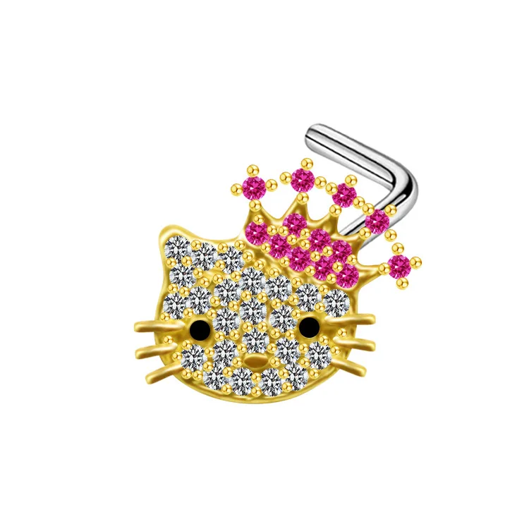 YW Stainless Steel Cat Nose Ring 0.8mm Nose Pin Stud L Shape Piercing Jewelry For Woman