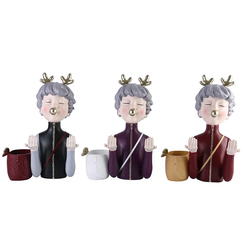 Antler bubble girl storage mobile phone holder resin crafts Nordic creative home decoration ornaments multifunctional