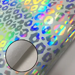 leopard pattern Metallic Holographic Reflective Pu Synthetic Faux Leather For Bags/shoes Making