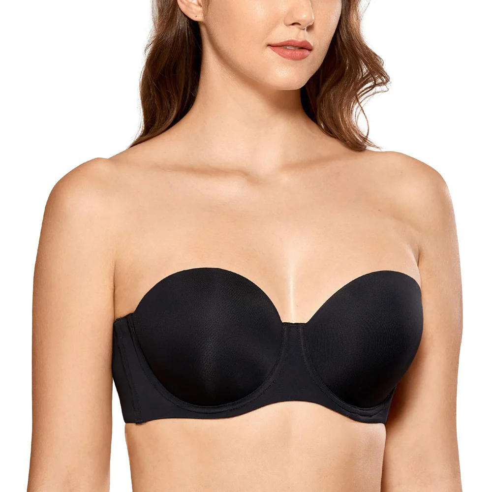 Balconette Big Breast Strapless Bra Underwire Support Evening Party 3/4 Lined Cup Strapless Bra