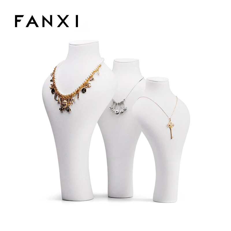 FANXI China Custom  Necklace Holder Stand White Painted Resin Jewelry Displays Stand Jewellery Necklace Bust