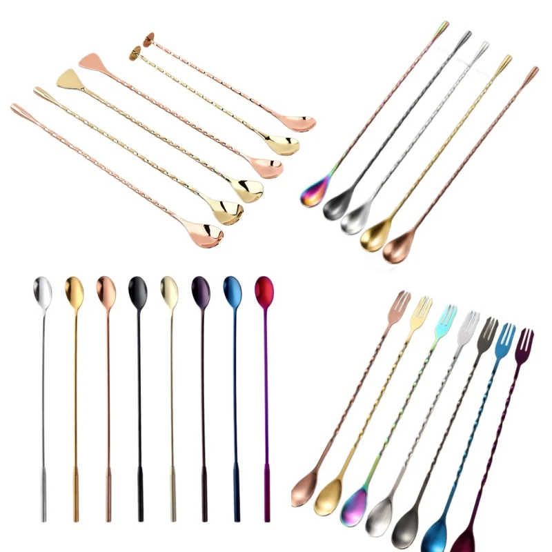 30cm 40cm 50cm Stainless Bar Spoon Customized Cocktail Mixing Spoon Bar Tools Stirring Spoon With Fork