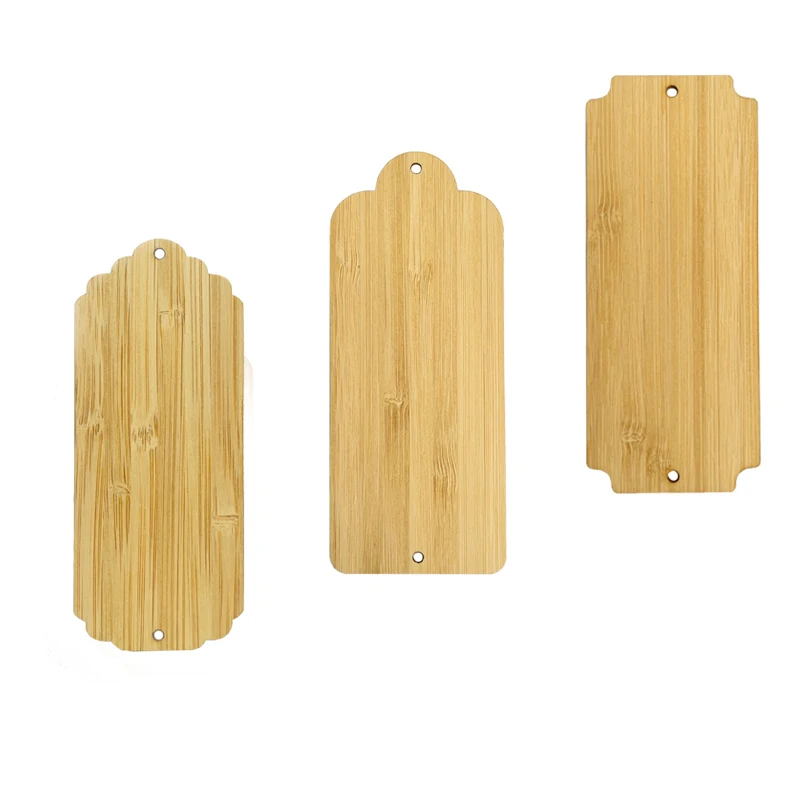 Unfinished bamboo label rectangular blank hanging ribbon hole suitable for Thanksgiving custom hanging sign bookmark