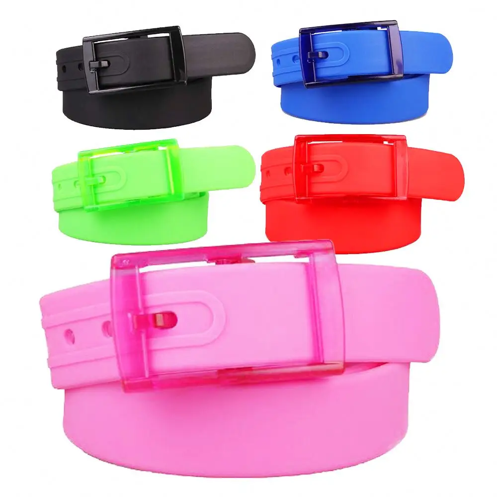Wholesale fashionable candy color with plastic buckle waist ladies belt unsex plastic buckle silicone belt for airport worker