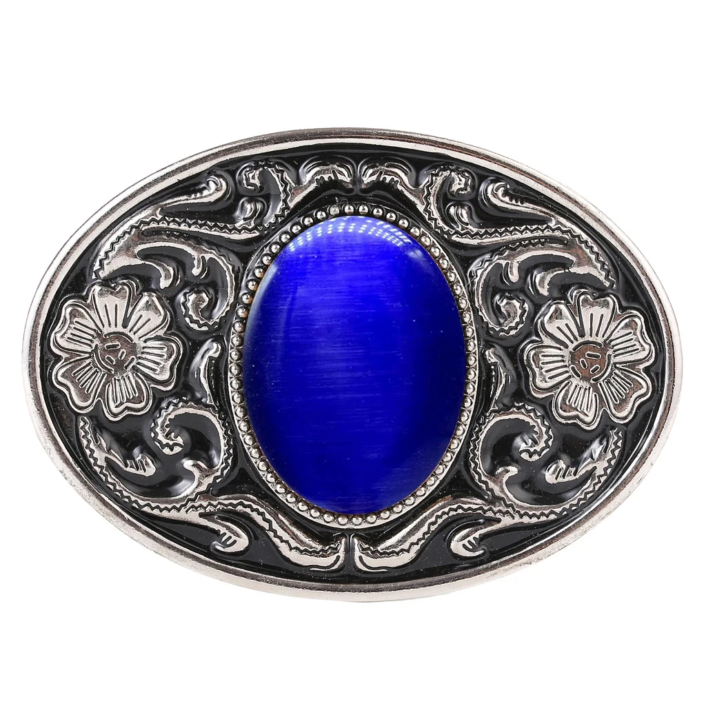 High Quality Product Cowboy Western Floral Texture Pattern Alloy Oval Stone Belt Buckle Jeans Accessories