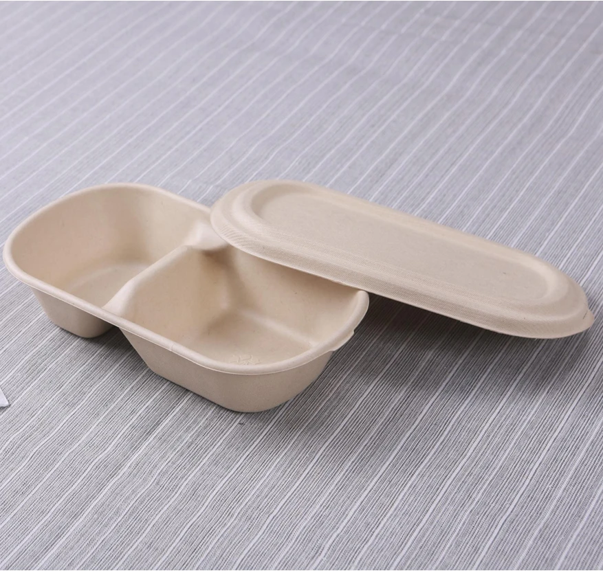 Customized BPA Free Sugarcane Bagasse Pulp Biodegradable to go containers food disposable tableware