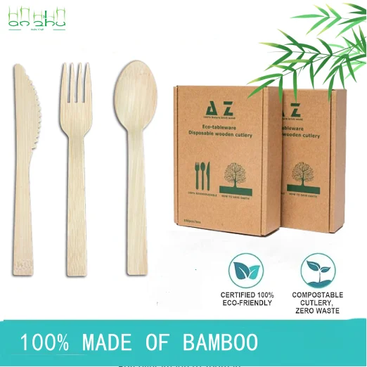Custom Logo Disposable Bamboo Kitchenware Travel Cutlery Set - Forks Spoons Knives - Eco-Friendly,Biodegradable,Utensils,