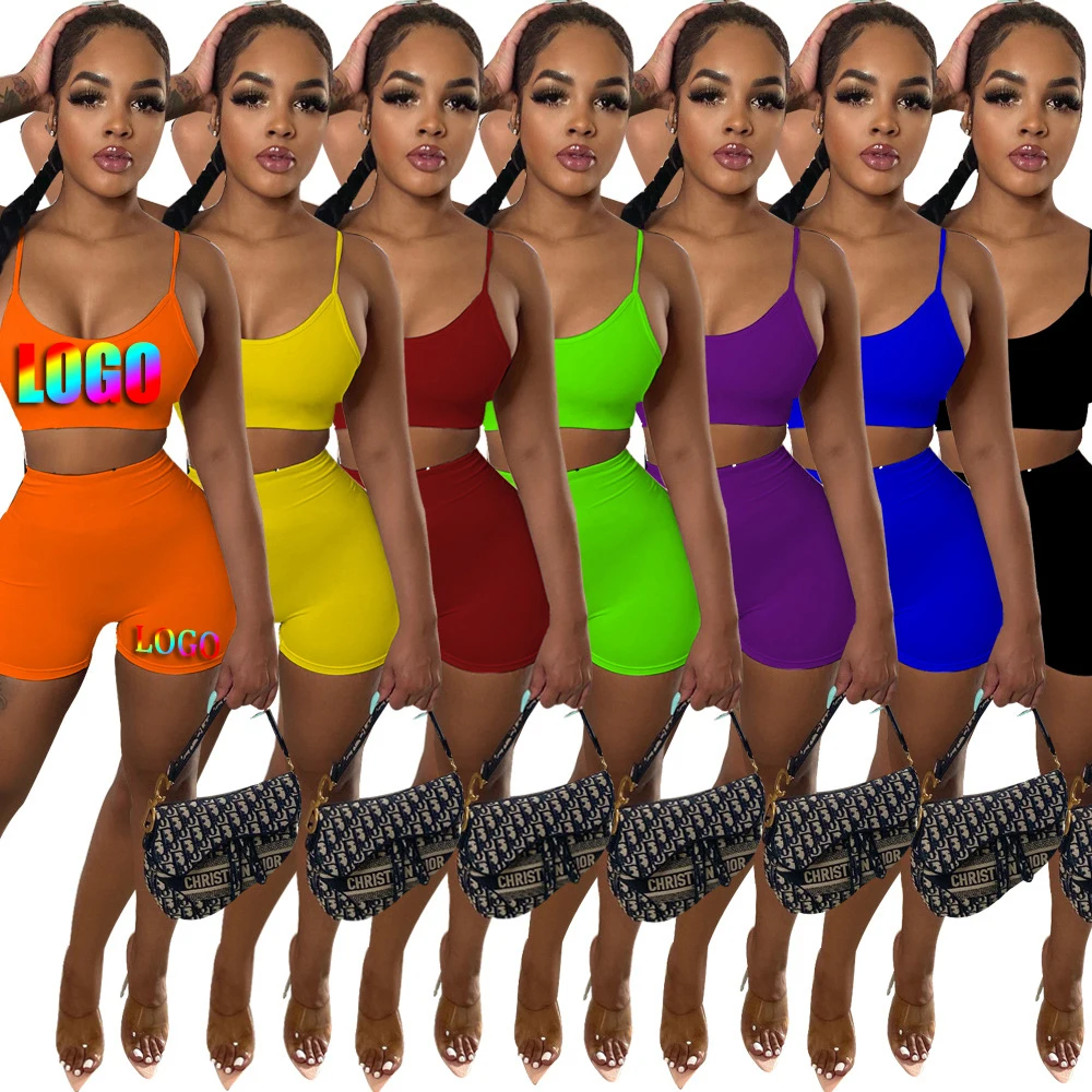 
Solid ColorPiece Short Set Women Crop Top Biker Shorts Sportswear Yoga Suits Sleeveless Summer Women Set Two Piece Clothing 