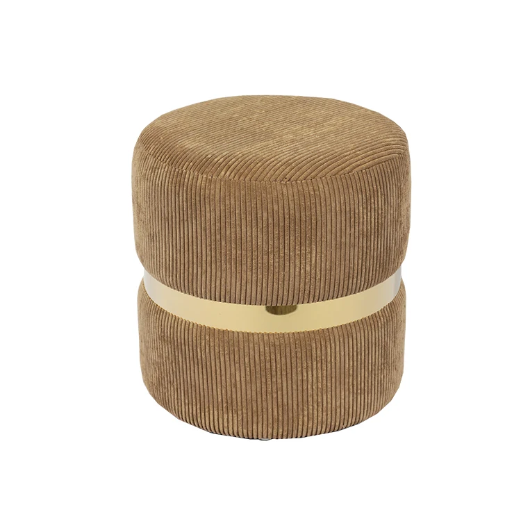Фабрика Fuzhou Fytch, современный маленький круглый бархатный пуф с золотой лентой и серой бархатной тканью