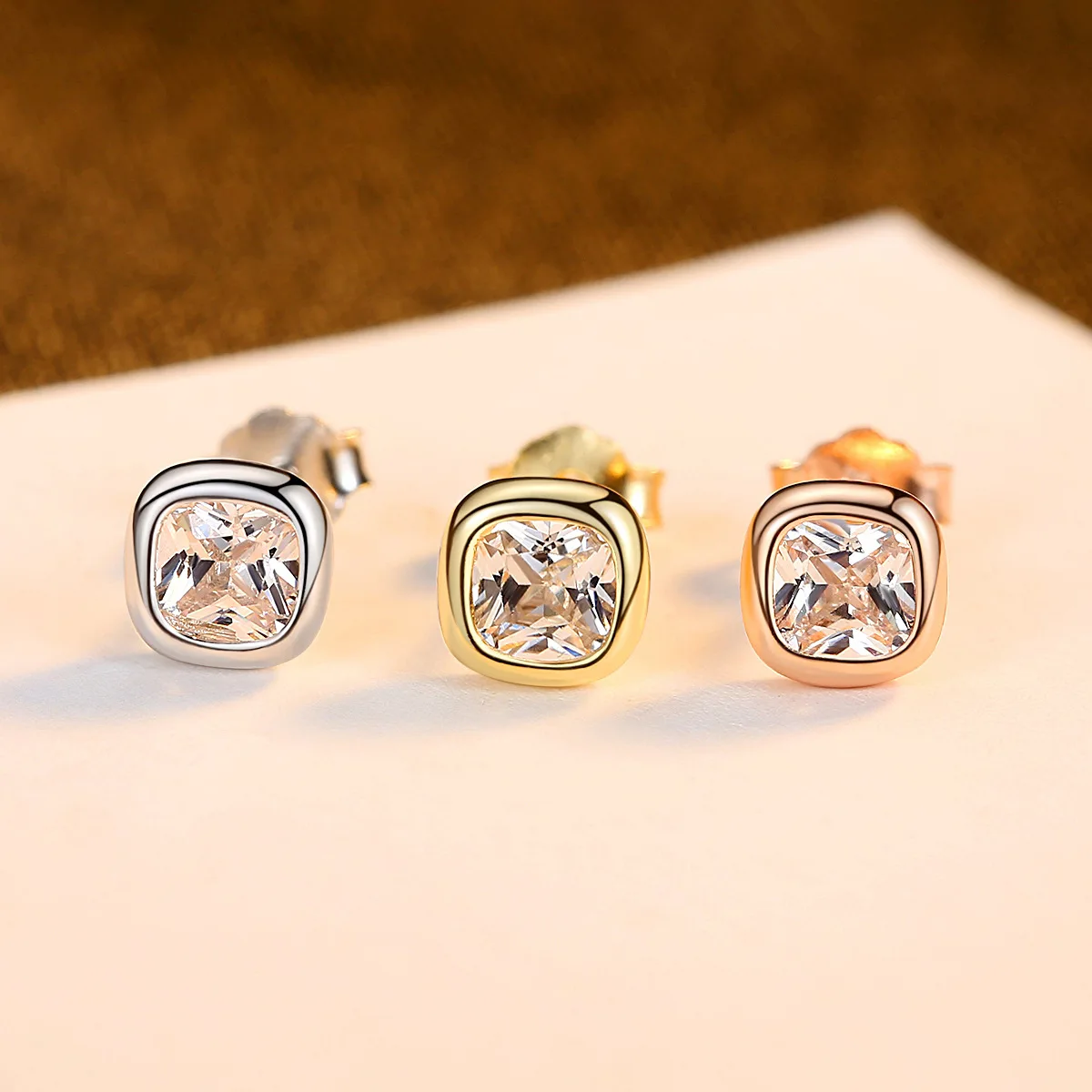 Daidan Gold Plated Earrings 18K Bezel Setting S925 Silver Square Simple Ladies Zircon Earring