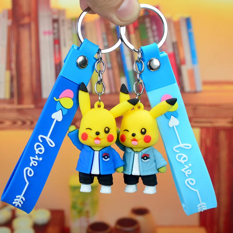 Lilangda Cute Cartoon Anime Keychain Wholesale Soft PVC Keychain Bag Hanging Accessories Pikachu Car Keychain